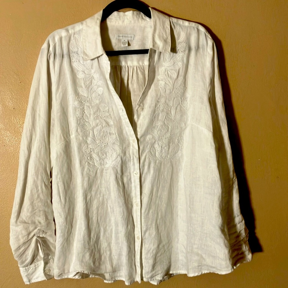 100% linen shirt perfect for vacation. Xl machine washable. Charter club